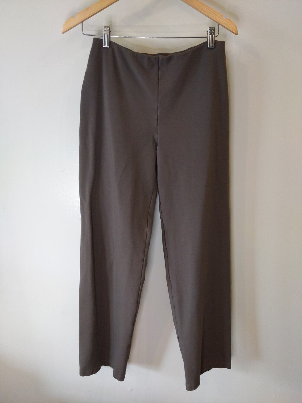 Eileen Fisher Taupe Gray Straight Leg Pull-On Trousers Rayon Blend Small